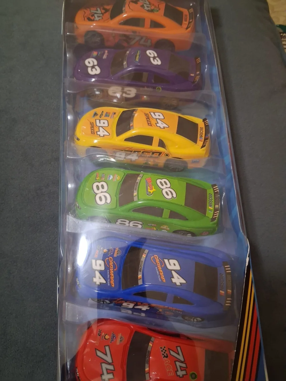 Nascar Nitro Racers 6-Pack Toy Cars - Red, Blue, Green, Yellow, Purple, Orange